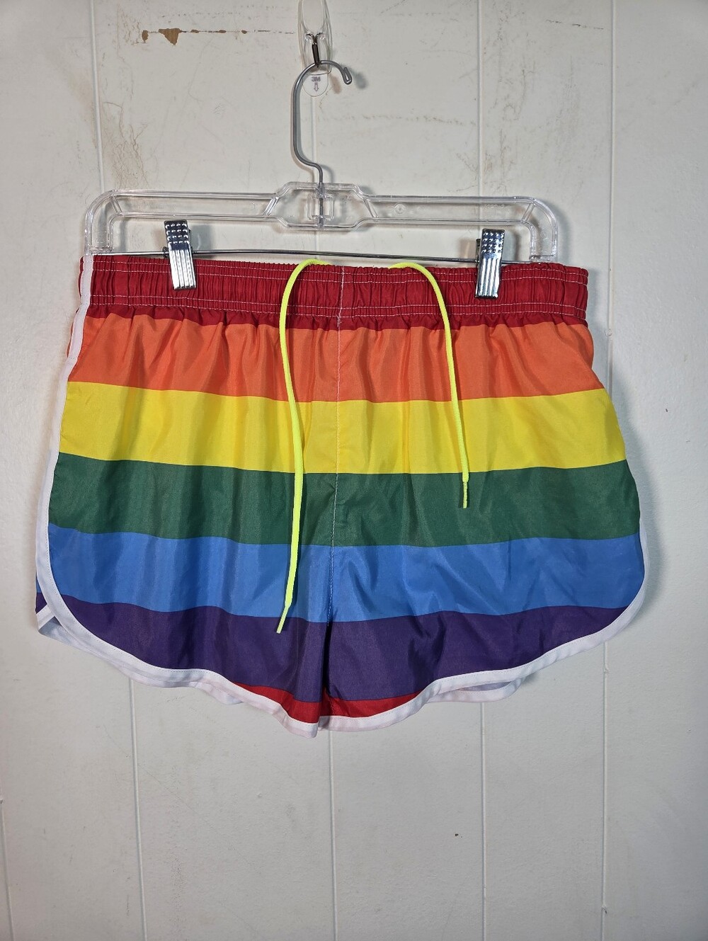 Uzzi Active Wear Rainbow Stripe Drawstring Pride Shorts Size Medium Side Slits